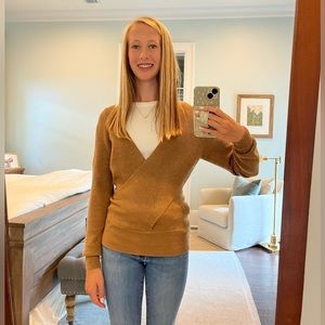 27 Miles Malibu Women's Mock Wrap Ribbed Pullover Sweater Tan